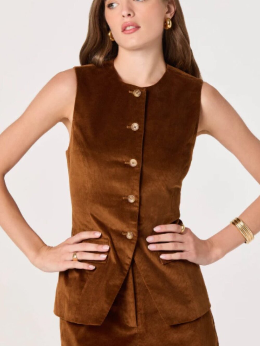 ASTR the Label - Corduroy Button Front Vest and High-Rise Corduroy Shorts - Picture 5 of 10